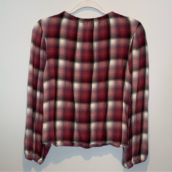 Cloth & Stone for Anthropologie Glacier Plaid Blouse Balloon Sleeves Berry Pink - Picture 4 of 5